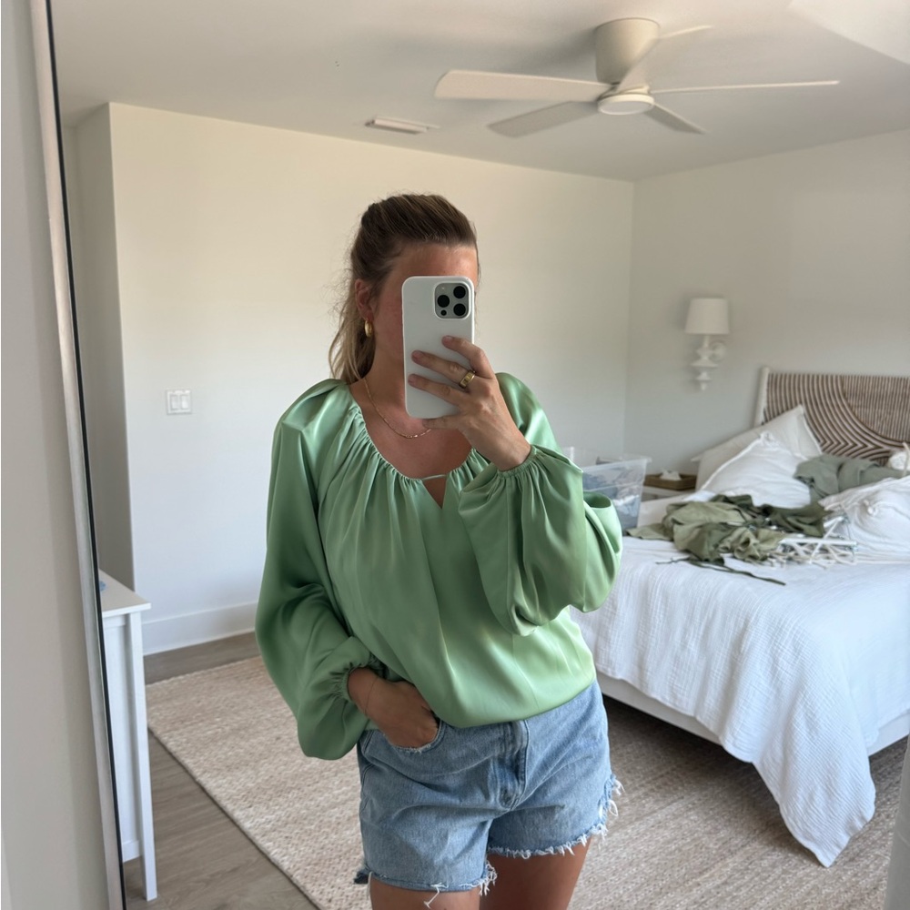 Jonathan Simkhai Green Ruched Relaxed Blouse